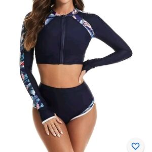 NESY Rash Guard Swimsuit Long SL 2 Piece Bathing Suit UV Protection S 2XL NWT